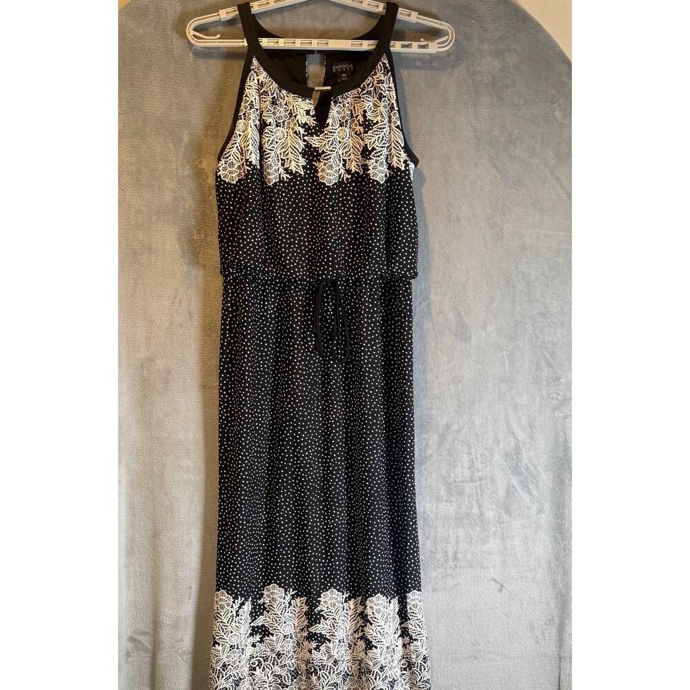 Enfocus Women 16W Black White Polka Dot Floral Maxi Dress Plus Size